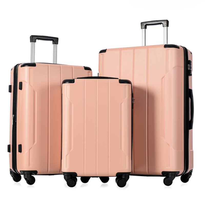 3 Pcs Sets Hard Shell Luggage Set w/ Spinner Wheels 20''24''28'', Pink ...