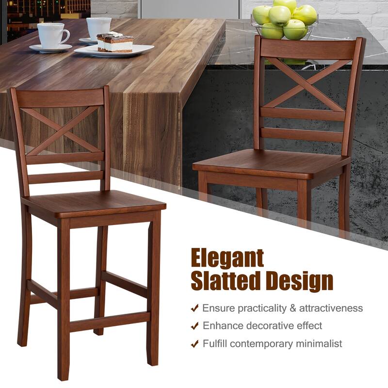 Costway Set of 4 Bar Stools 24'' Counter Height Chairs w/ Rubber Wood - See Details