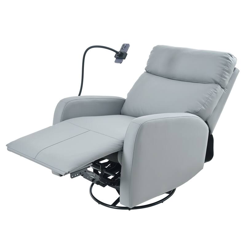 PU Leather 360° Swivel Rocker Recliner with Phone Holder