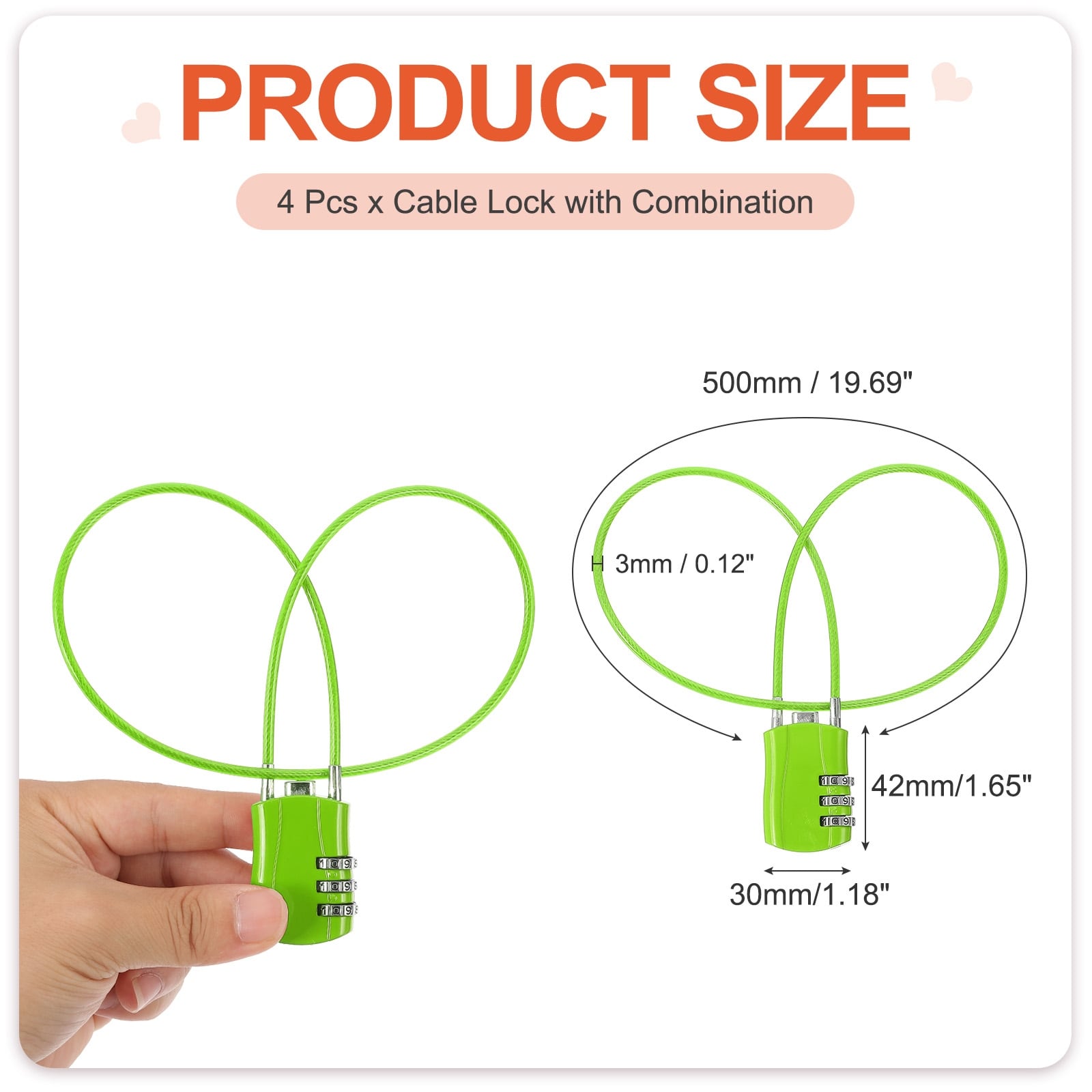 Luggage Travel Lock, Digit Cable Combination Lock Width Body with Cable for Suitcase