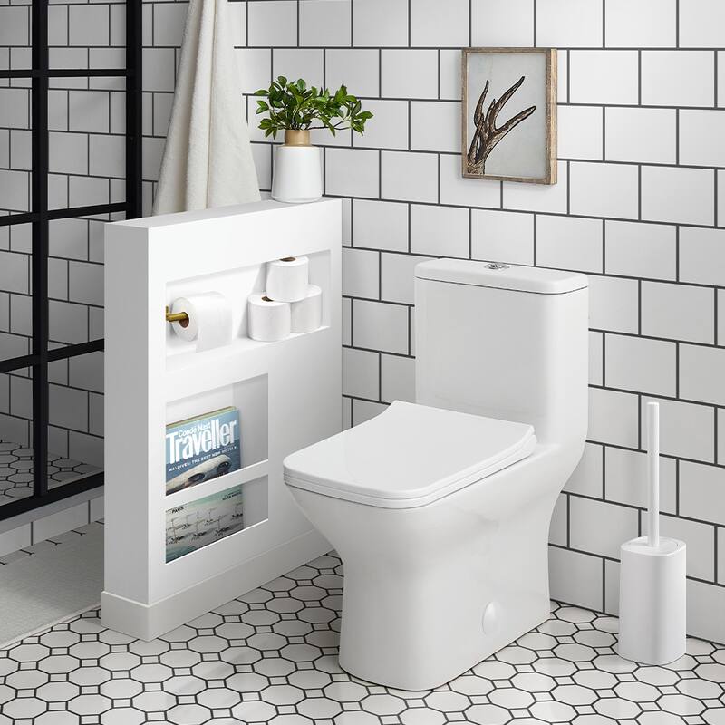 Carré One-Piece Square Toilet Left Side Flush Handle Toilet 1.28 gpf - White