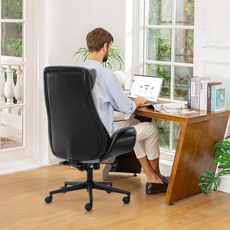 Glitzhome 48-inch Mid-century Adjustable Swivel Faux Leather Office Chair