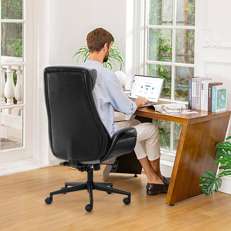 Modern High-Back Leatherette Adjustable 360-degree Swivel Executive Office Chair by Glitzhome