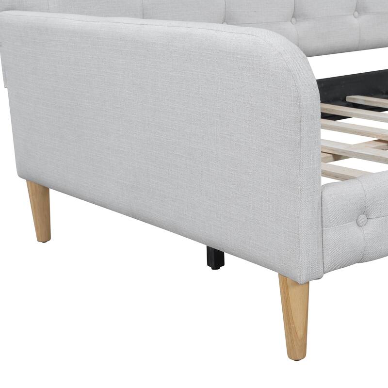 Twin/Full Size Linen Upholstered Daybed with 4 Support Legs