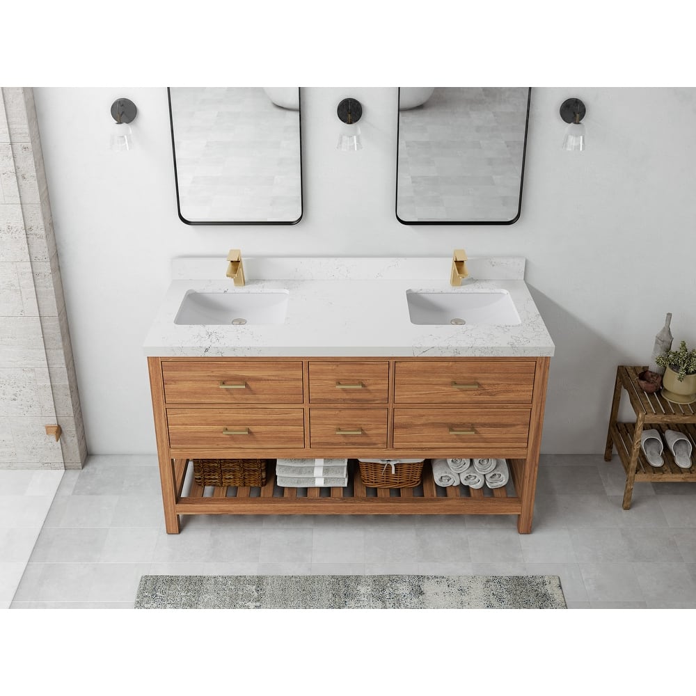 Willow Collections 60 in. W x 22 in. D Parker Solid Teak Double Sink Bathroom Vanity with Countertop