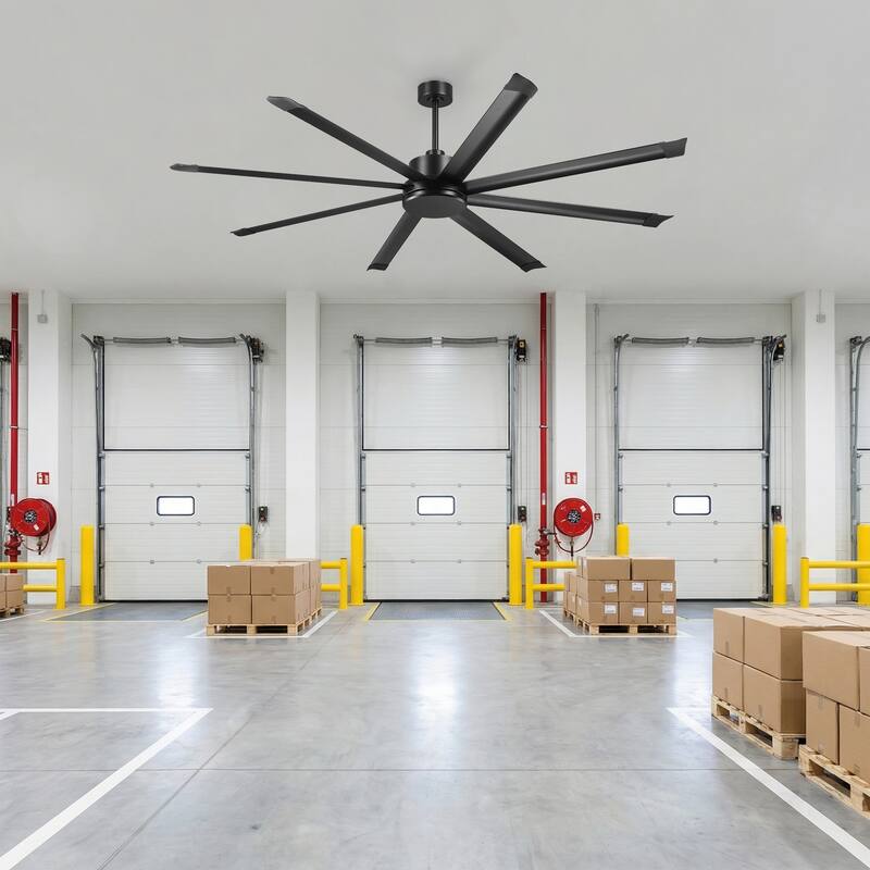 84-inch Black Large Industrial 8 Aluminum Blades High Ceiling Fans with remote control - 83.46" W x 23.62" H