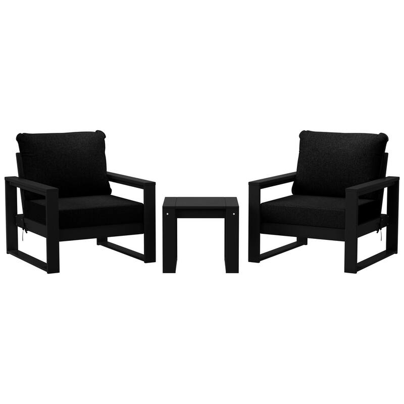 Endless Patio Sectional 3-Piece Deep Seating Set with Black Frame - Black