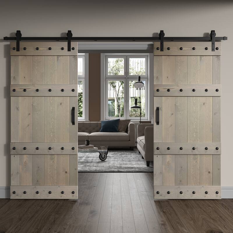 Coast Sequoia 72in x 84in Castle Series Pine Wood Double Sliding Barn Door With Hardware Kit