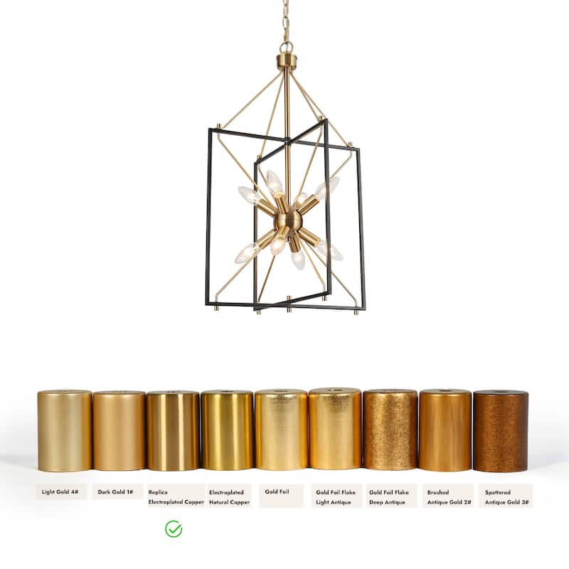Modern 8-Light Black Gold Geometric Chandelier Metal Ceiling Square Pendant Lighting for Kitchen Island