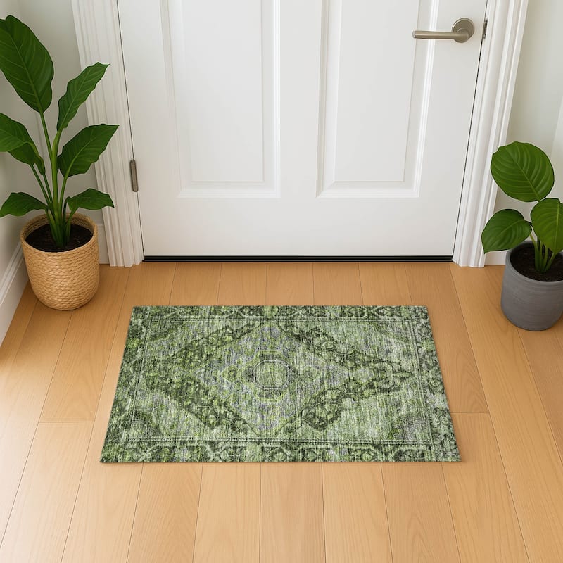 Premium Washable Super Soft Traditonal Marcus Mayfield Rug - Olive - 1'8" x 2'6"