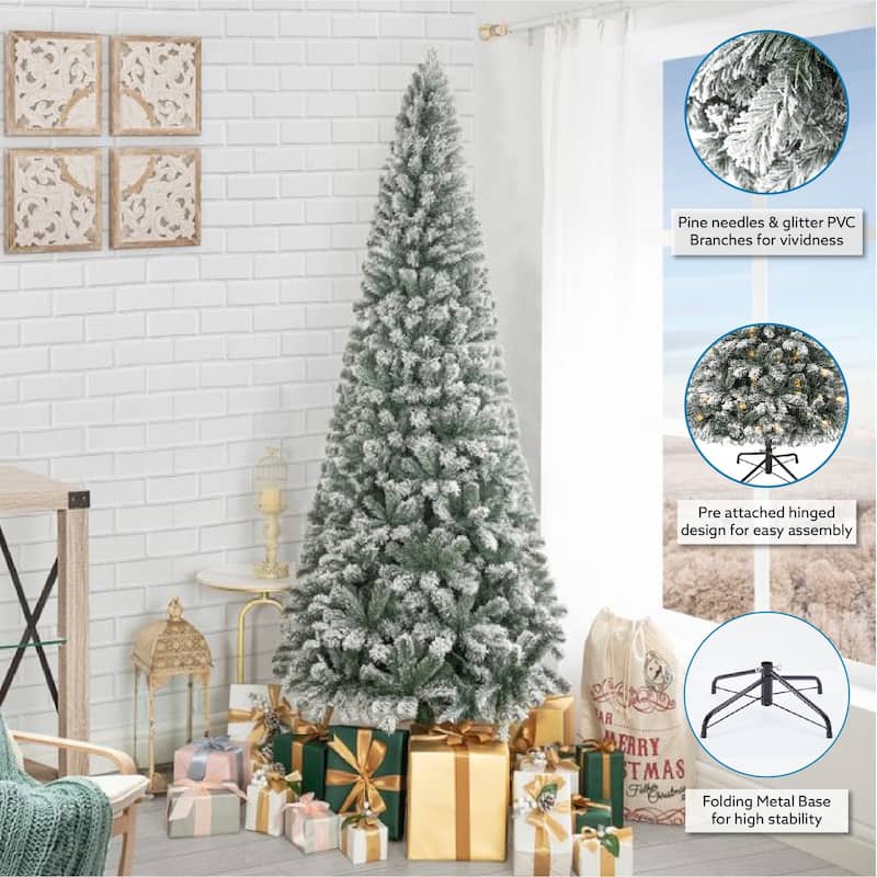 Salzburg Frosted Slim Artificial Christmas Tree with Lights, Prelit Christmas Tree, Pine Fir Christmas Tree with Clear Lights