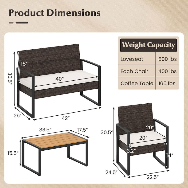 Costway 8 Piece Patio Furniture Set with Cushioned Chairs & Wood - See Details