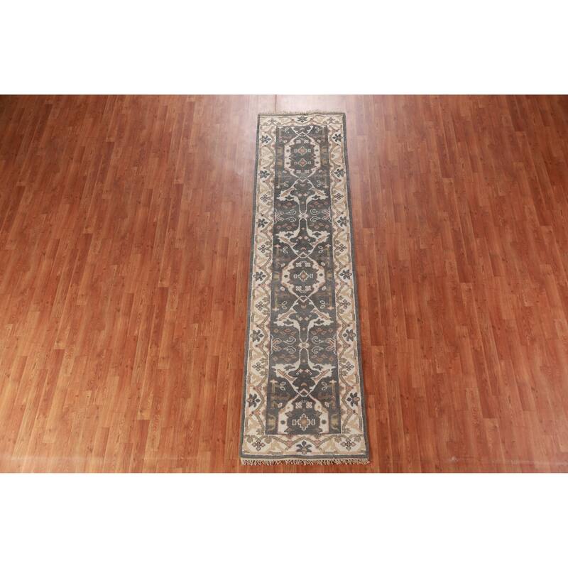 Gray Oushak Oriental Runner Rug Transitional Handmade Wool Carpet - 2'7" x 9'11"