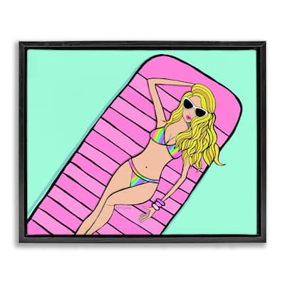 Stupell Trendy Girl on Pool Float Framed Floater Canvas Wall Art Design By Katie Conley