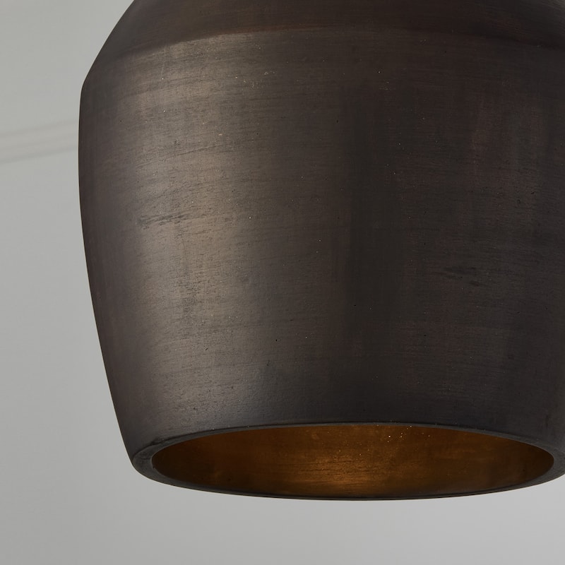 12.5" W x 14" H 1-Light Handcrafted Terracotta Pendant with Matte Black - 13"W x 13.75"H