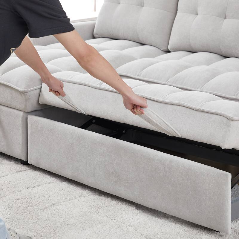 Modern Chenille L-Shaped Convertible Sofa Bed with Storage, USB and Type-C Charging Ports for Living Room