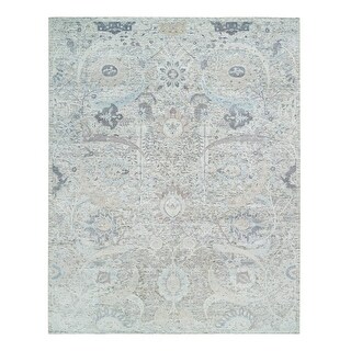 Shahbanu Rugs Ivory Dense Weave Silk Textured Wool Sickle Leaf Design ...