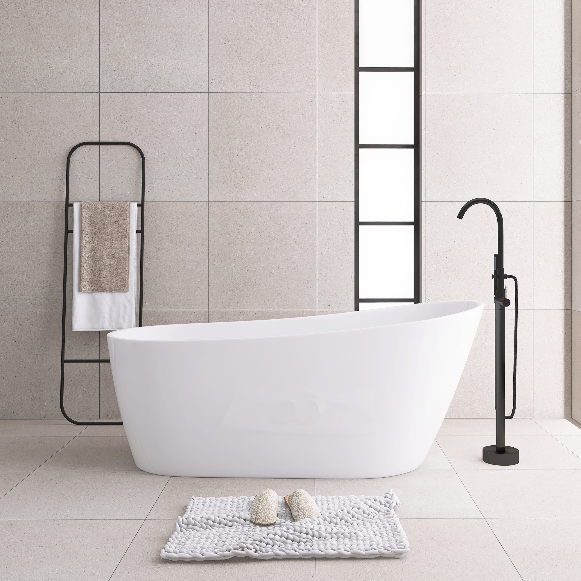 55"/59"/63"/67" Acrylic Freestanding Soaking Bathtub with Drain