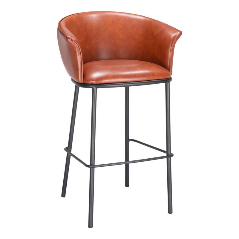 HomeRoots 30" Brown And Black Faux Leather And Steel Bar Height Bar Chair