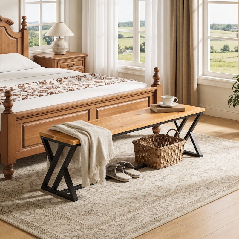 55" Solid Wood Entryway Bench