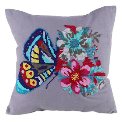 Novica Handmade Butterfly Universe In Grey Embroidered Cotton Cushion Covers (Pair)