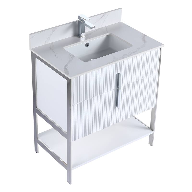 Fine Fixtures Serenity Modern Bathroom Vanity with White Carrara Stone Top