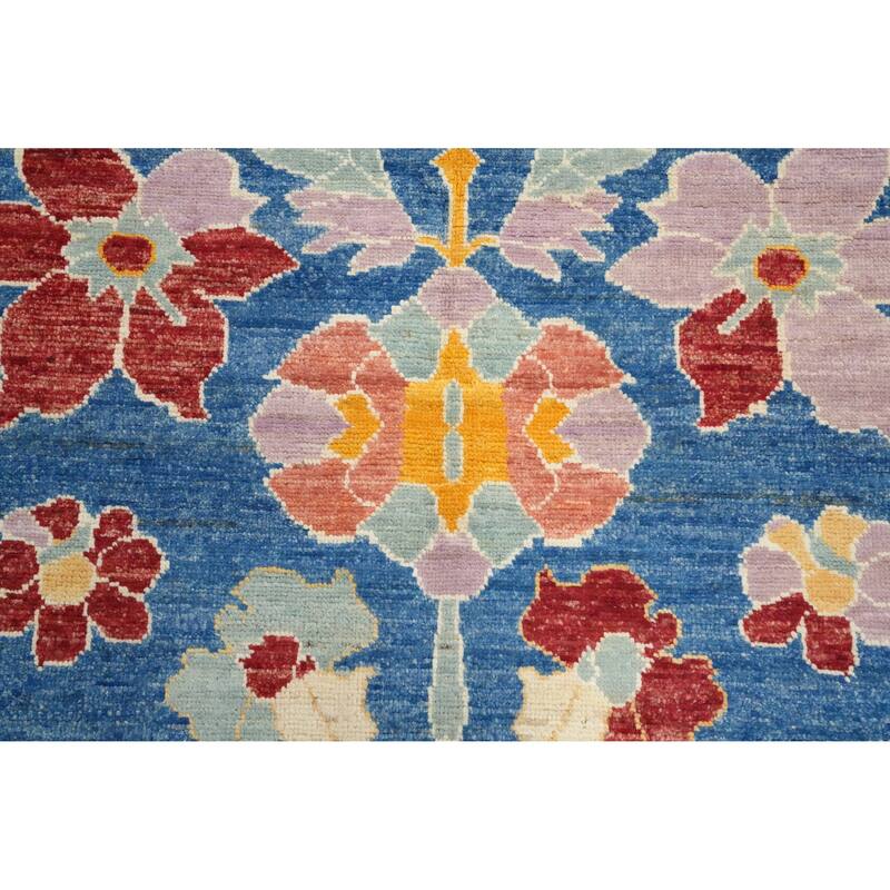 Hand Knotted Oriental 100% Wool Carpet Transitional Floral Navy Blue & Blues Oushak Runner Rug - 19' 5'' X 5' 0''