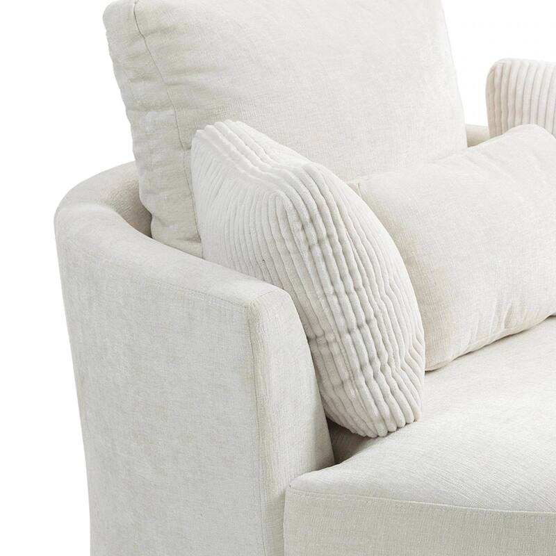 41" W Oversized Accent Barrel Swivel Chair with Moon Storage Ottoman