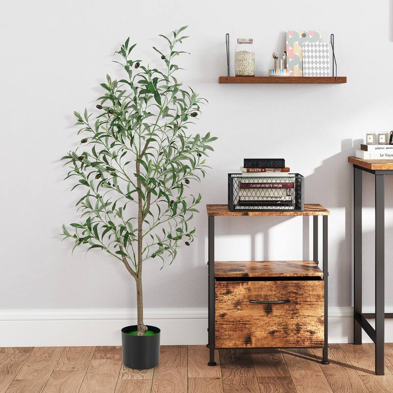 Gymax 4.5 FT Tall Artificial Olive Tree Set of 2 Fake Potted Trees w/