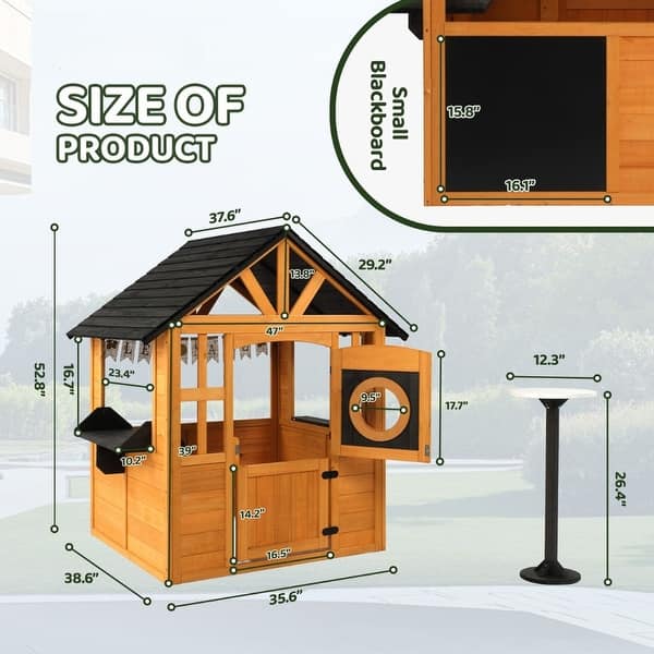 dimension image slide 0 of 2, Kids Wooden Outdoor Playhouse with Lemonade Stand, Split Door for Kids Ages 3-8 - N/A
