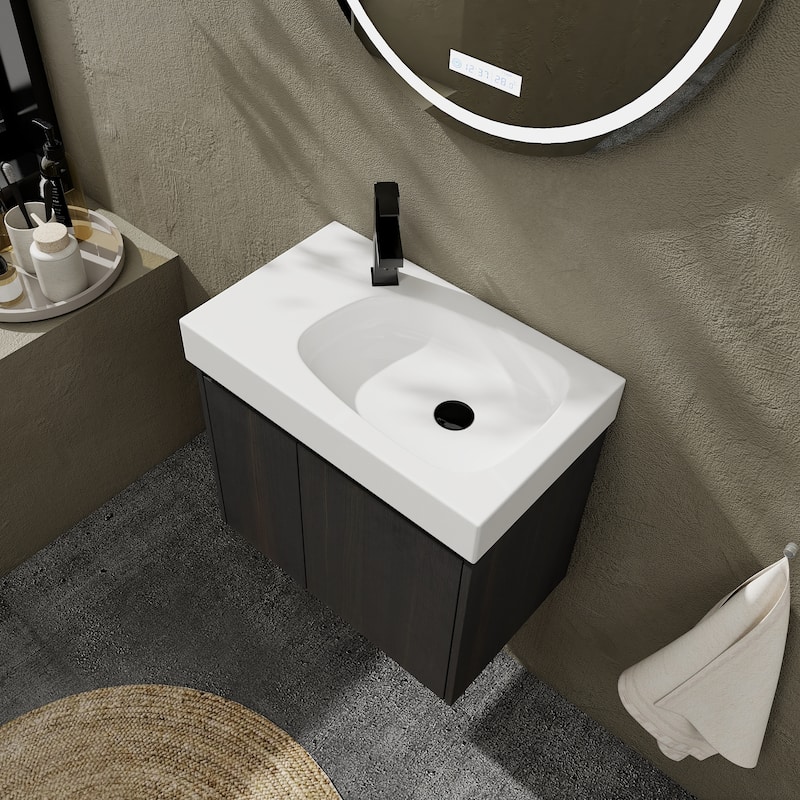 24 in. W x 14 in. D x 21 in. H Single Sink Wall Mounted Bath Vanity with White Ceramic Top - 24" x 14"