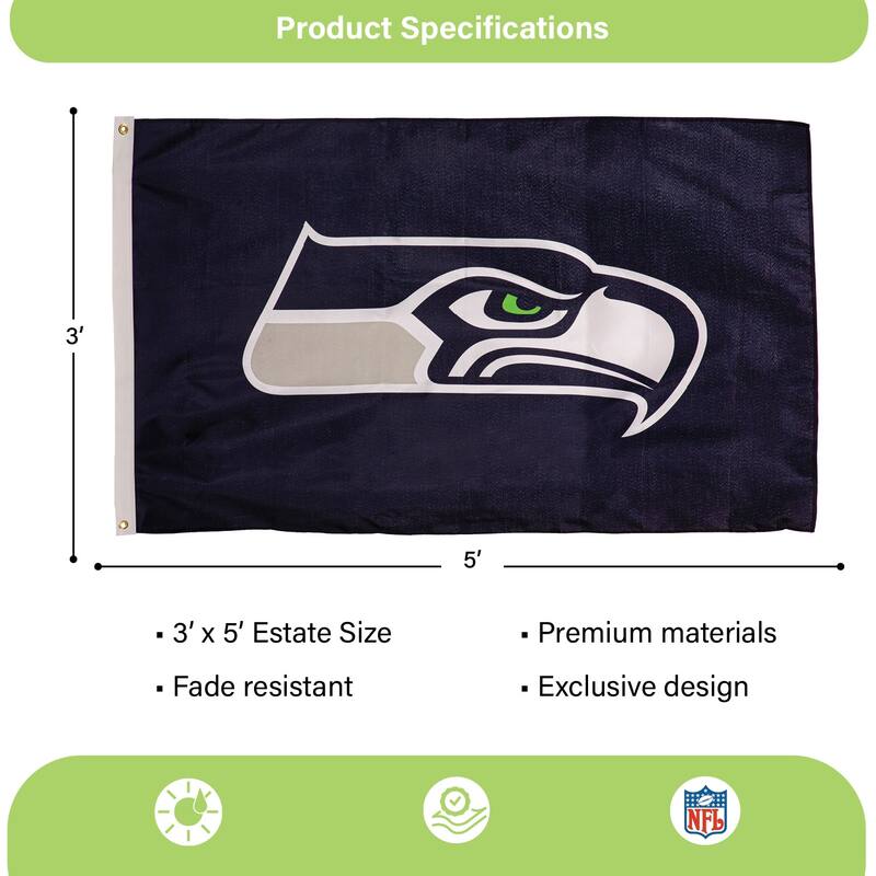 Seattle Seahawks Single Sided Flag w/ 2 Grommets, 3'x5'