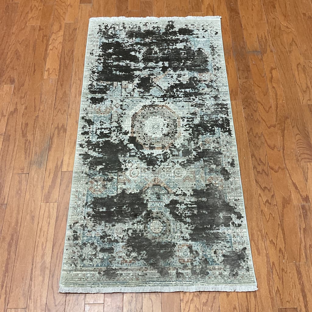 HERAT ORIENTAL Turkish Modern Erased Design Wool & Silk Rug - 2'7" x 4'11"