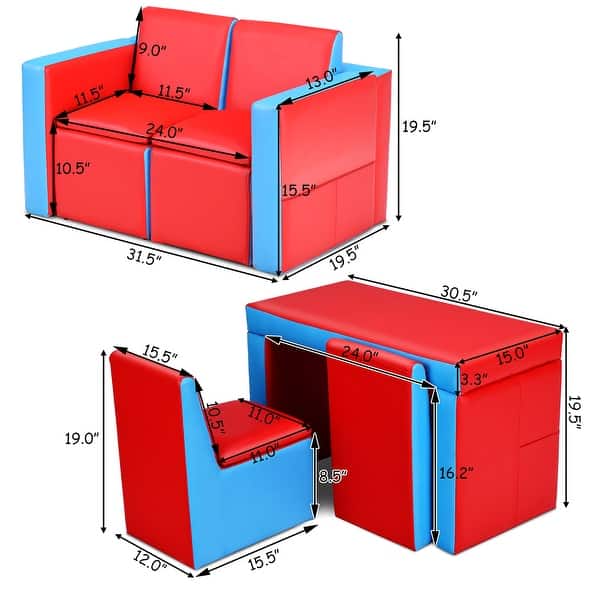 Kids Sofa Couch Armrest Chair Double Seats with Storage Space