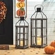 preview thumbnail 18 of 34, Glitzhome Oversized Farmhouse Wooden Metal Cage Candle Holders Patio Hanging Decorative Lanterns (Set of 2) Black