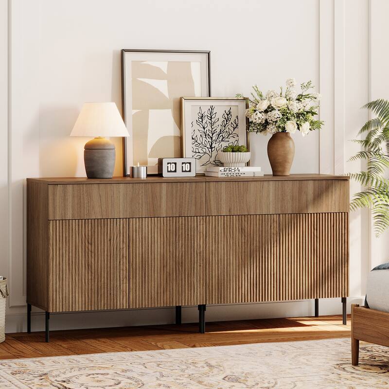 4 Pcs Bedroom Set，Reeded Dresser and Nightstand Sets for Bedroom, Night Stand of 2 with Charging Station