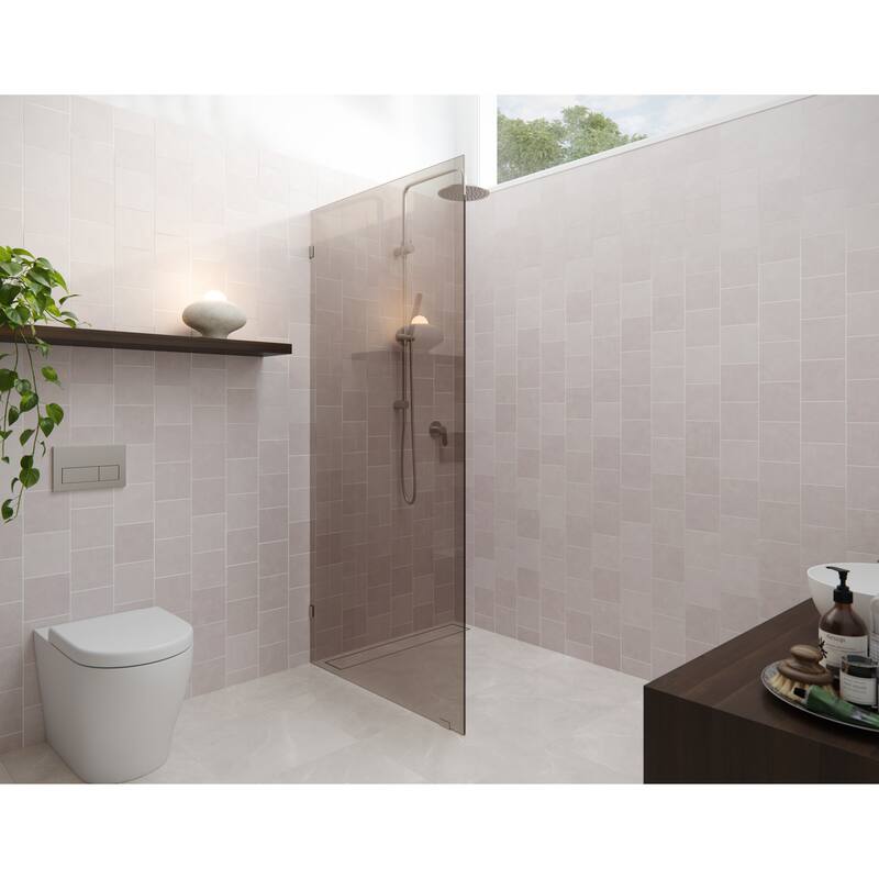 Ursa 30 in. x 78 in. Fully Frameless Glass Shower Panel - Single Fixed Panel with Bronze Tint - Brushed Nickel
