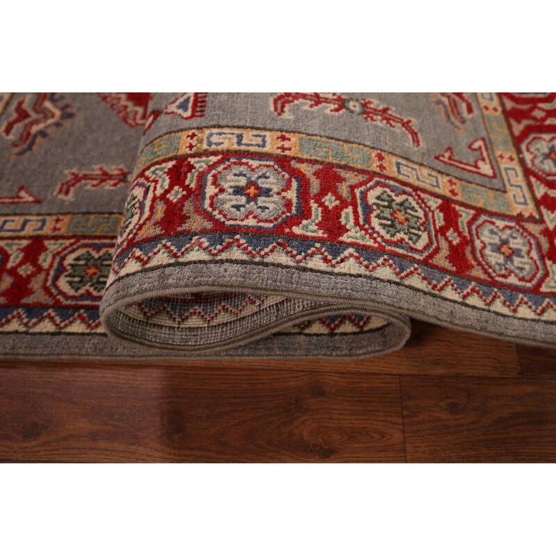 Geometric Kazak Oriental Accent Rug Handmade Entryway Wool Carpet - 3'3" x 4'11"