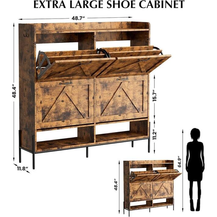 Shoe Cabinet with 4 Flip Drawers and Open Shelves
