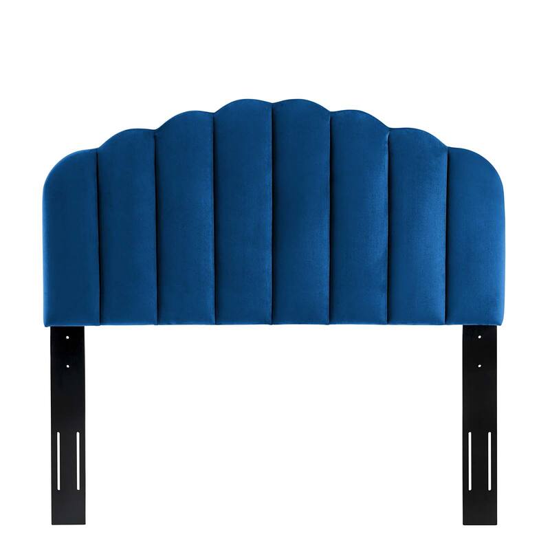 Burney Scalloped Blue Velvet Upholstered King/California King Size Headboard