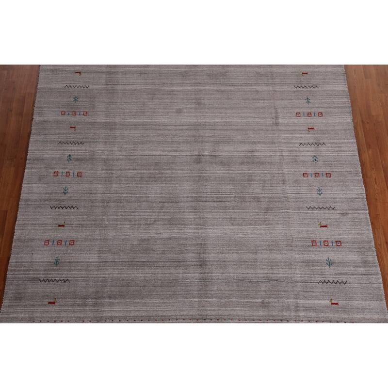 Hand Knotted Oriental 100% Wool Carpet Tribal Animal Pictorial Greys & Charcoal Gabbeh Area Rug - 9' 10'' X 7' 10''