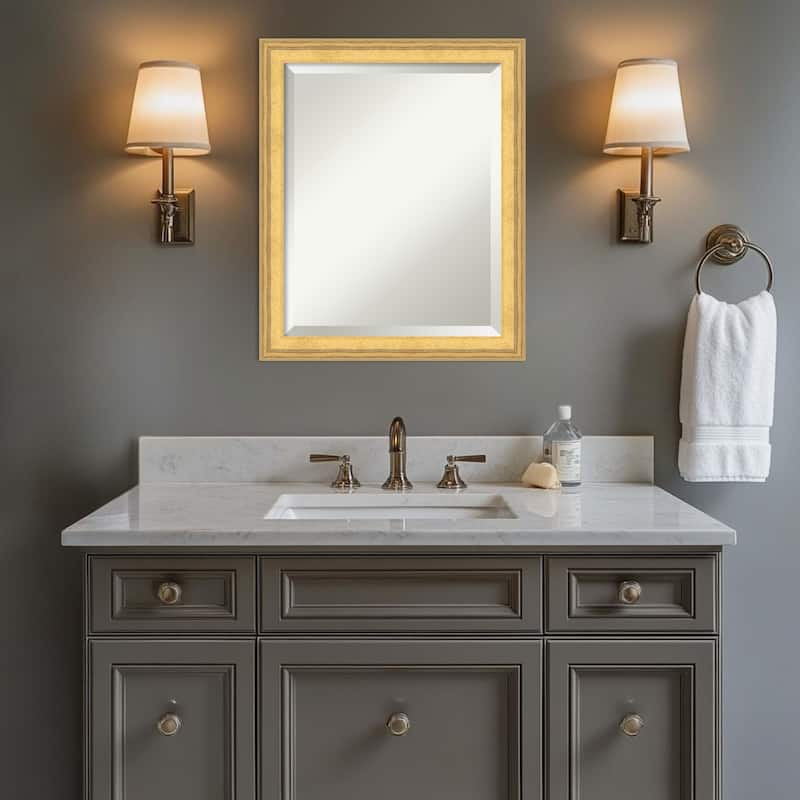Owen Gold Beveled Wood Framed Bathroom Vanity Wall Mirror - Owen Gold