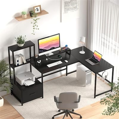 Shaped Desk with Power Outlets - 18.89"D x 70.07"W x 29.52"H