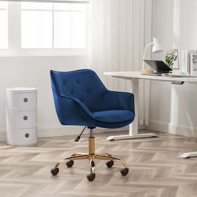 Porthos Home Ula Velvet Office Chair with Arms, Adjustable Swivel Seat