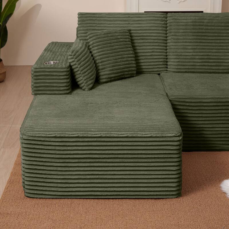 102.76" Corduroy Cloudy L Shaped Sofa with Headrests