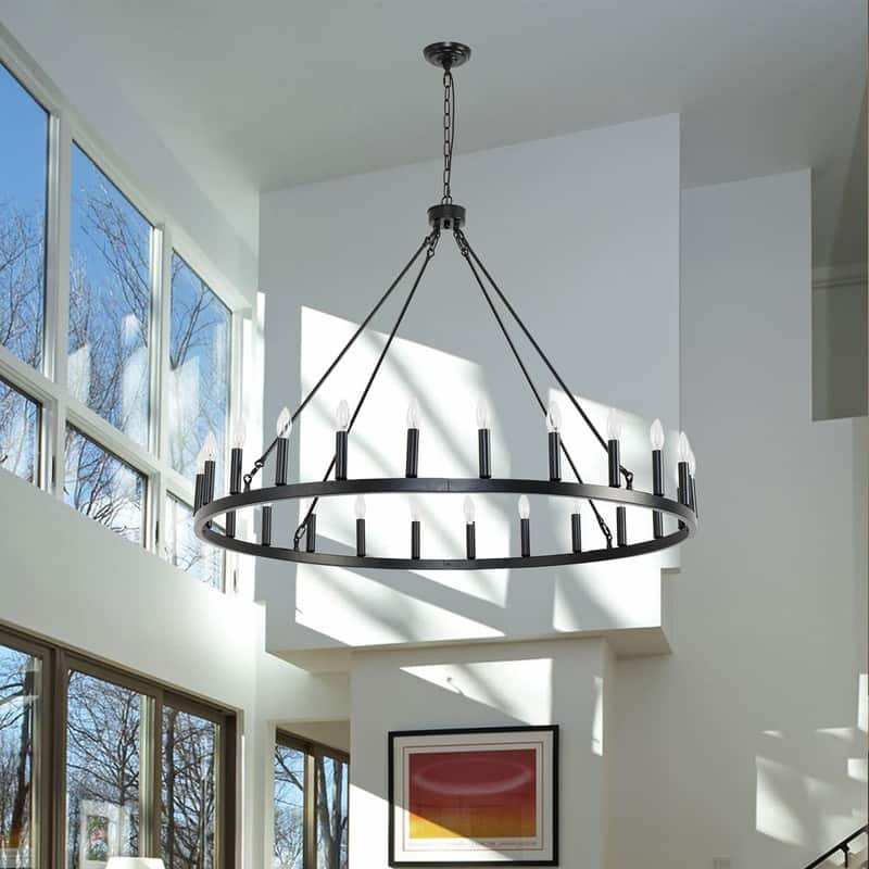 48inch Farmhouse Industrial Round Black Large Wagon Wheel Chandelier - 48 inch