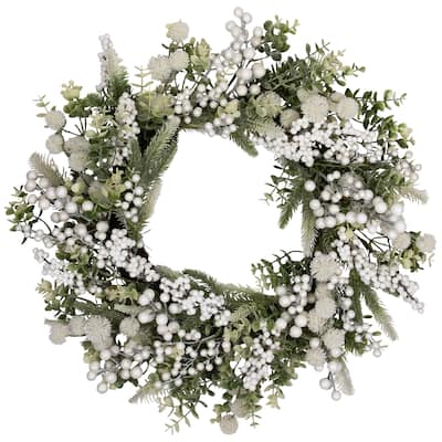 Glittered and Frosted Berry and Eucalyptus Artificial Christmas Wreath - 24" - Unlit