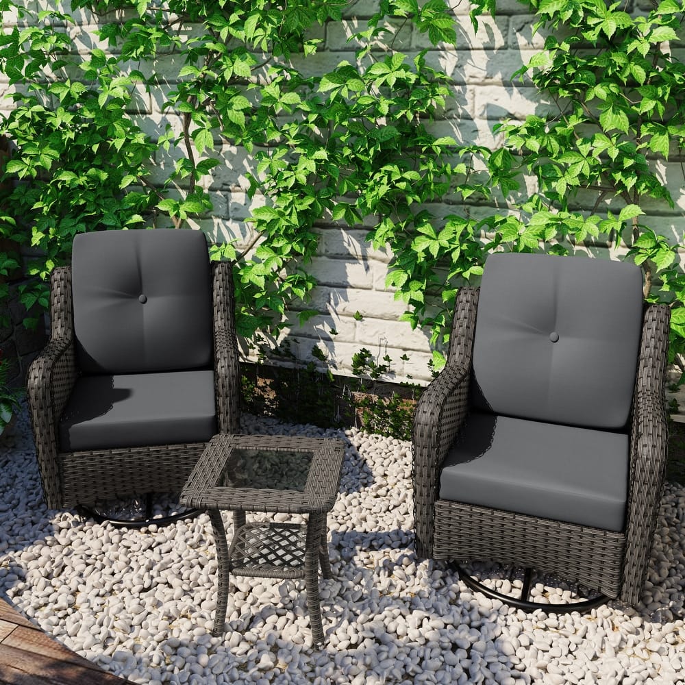 Outdoor Rattan Swivel Rocker Chairs Patio Bistro Set of 3