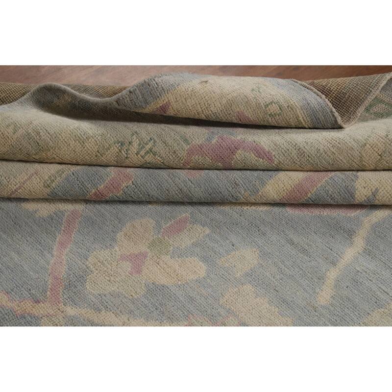 Hand Knotted Oriental 100% Wool Carpet Transitional All-Over Navy Blue & Blues Oushak Area Rug - 9' 9'' X 8' 0''