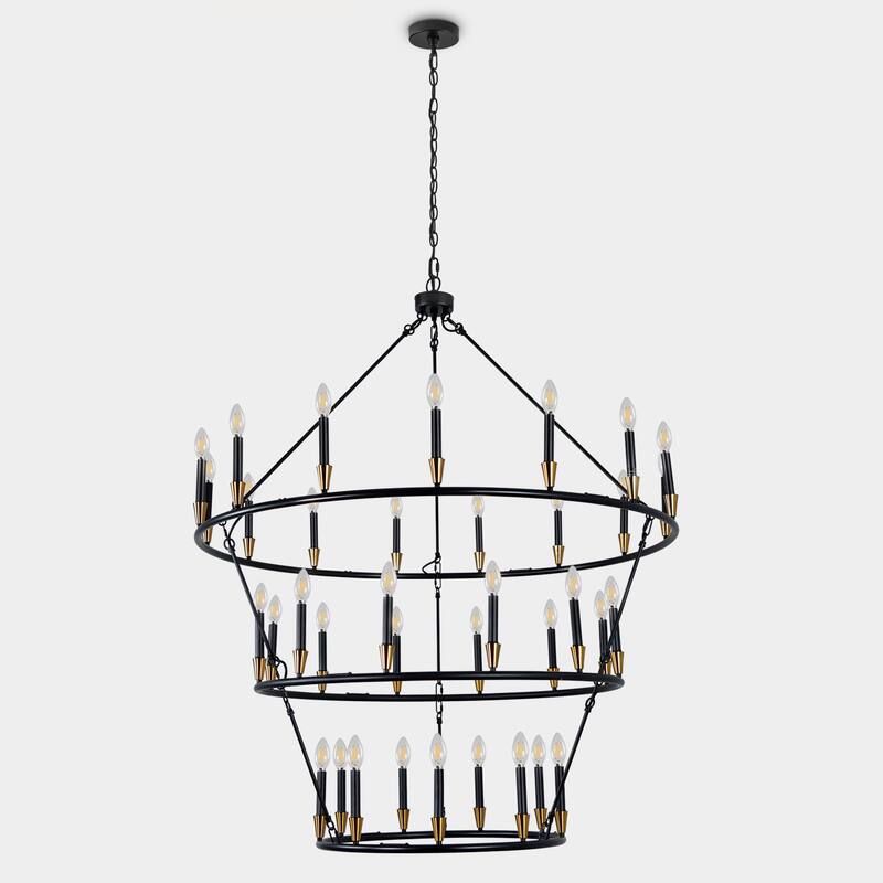 3Tier Wagon Wheel Chandelier Extra Large Chandeliers for High Ceilings - 36-Light